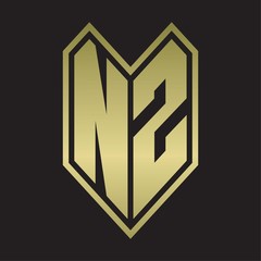 NZ Logo monogram with emblem line style isolated on gold colors