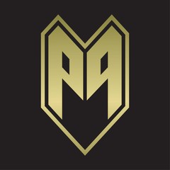 PP Logo monogram with emblem line style isolated on gold colors