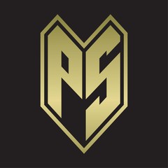 PS Logo monogram with emblem line style isolated on gold colors