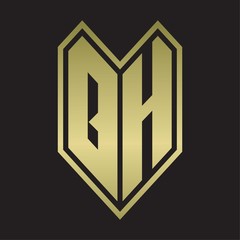 QH Logo monogram with emblem line style isolated on gold colors