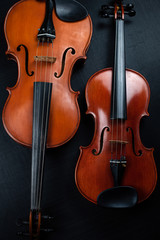 Fototapeta na wymiar Violin and Viola put on background,show front side of acoustic instrument