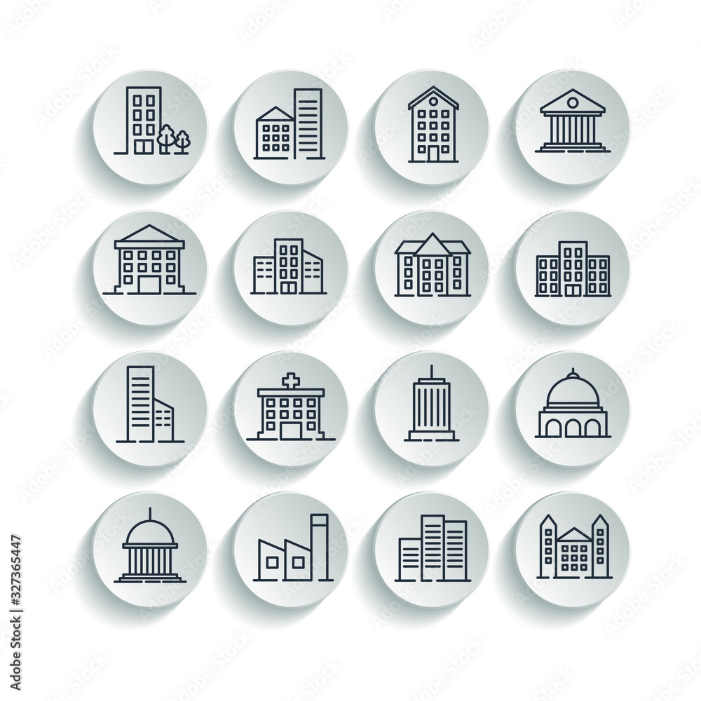 Aufkleber building set icon symbol template color editable. government buildings pack logo vector illustration