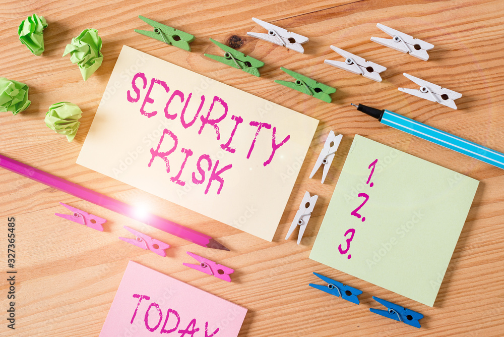 Poster writing note showing security risk. business concept for possesses a possible threat to the security