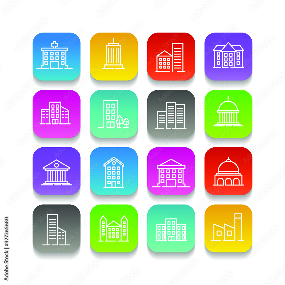 Aufkleber building set icon symbol template color editable. government buildings pack logo vector illustration