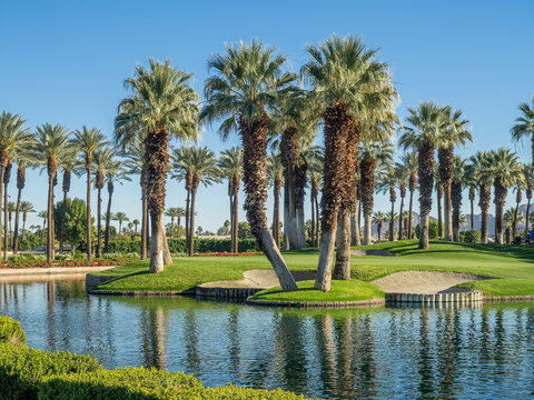 Water feature on a golf course in Palm Desert.	