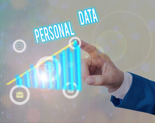 Conceptual hand writing showing Personal Data. Concept meaning Information that relates to an...
