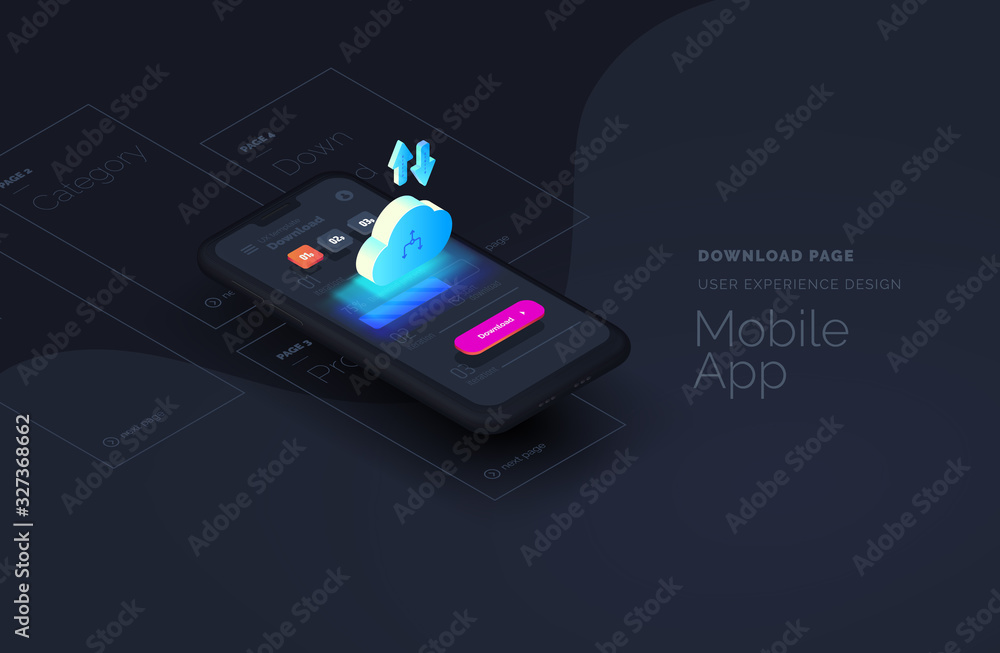 Poster download page for mobile applications. web page created from separate blocks. user experience, user 