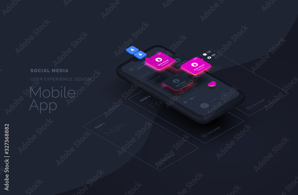 Poster social media for mobile applications. web page created from separate blocks. user experience, user i