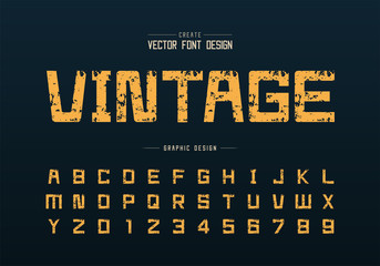 Vintage font and alphabet vector, Texture square typeface letter and number design