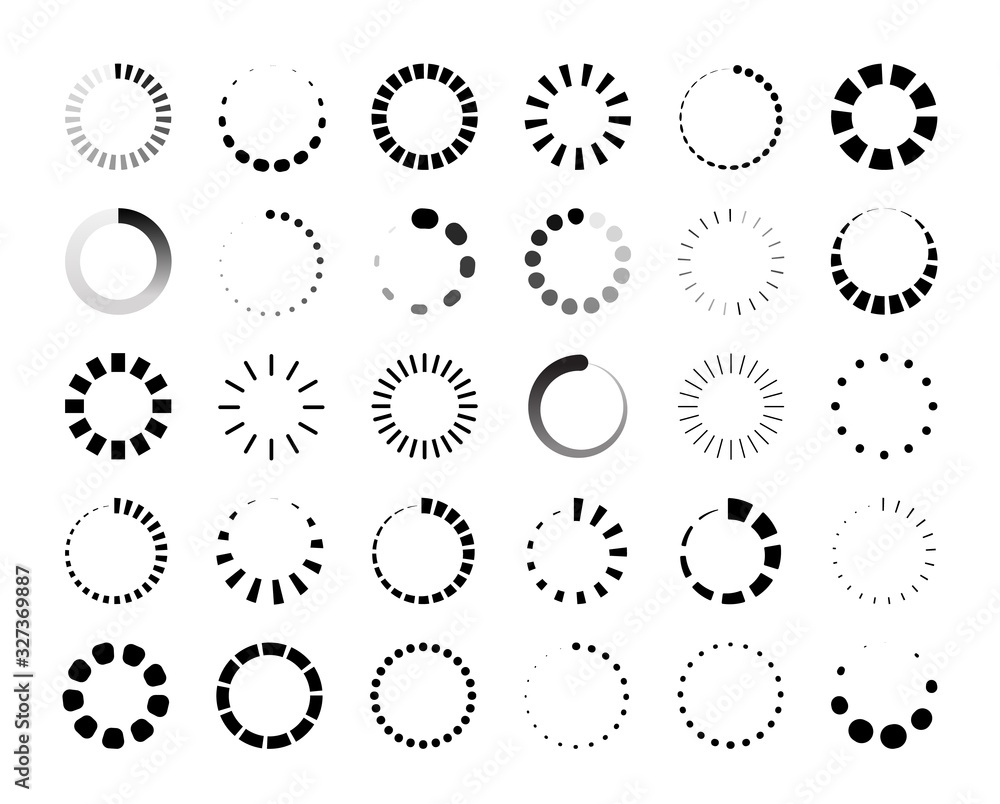 Leinwandbilder Round progress bar. Circle loader and countdown icon for web and application ui, round infographic element. Vector wait data progressions download indicator set