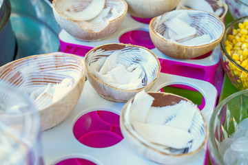 Coconut meat prepared quickly, put in coconut ice cream