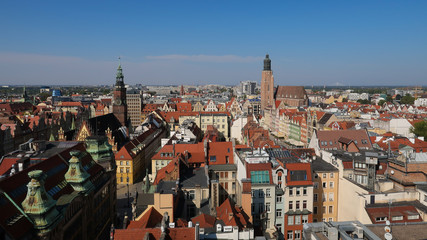 Fototapeta na wymiar Medieval old city of Wrocław Poland view on the church, roofs and town panorama