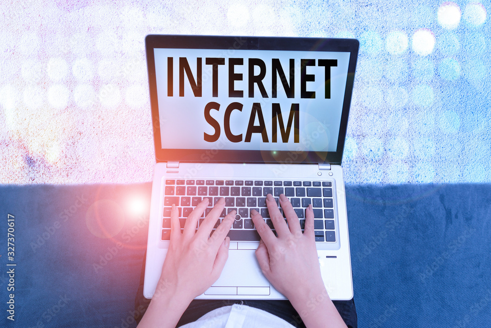 Poster conceptual hand writing showing internet scam. concept meaning type of fraud or scam which makes use