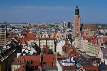 Medieval old city of Wrocław Poland view on the church, roofs and town panorama