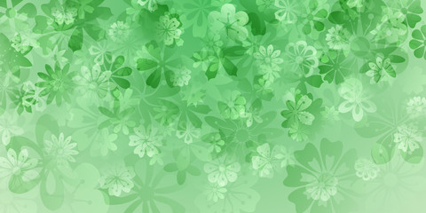 Spring background of various flowers in green colors