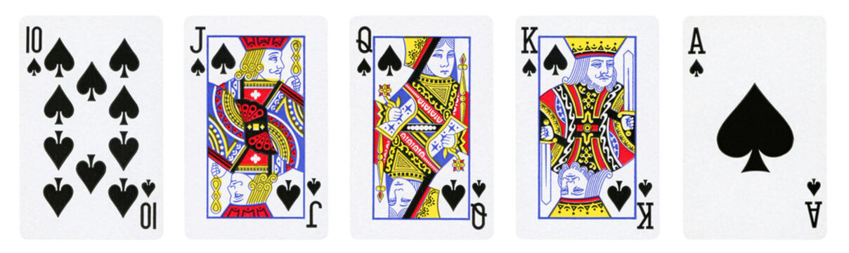 Spades Suit Playing Cards, Set include Ace, King, Queen, Jack and Ten -  isolated on white. Stock Photo | Adobe Stock