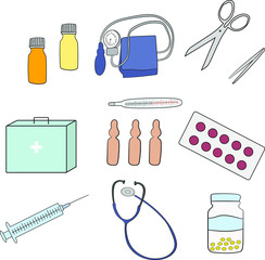 Set with medical equipment,  Vector.