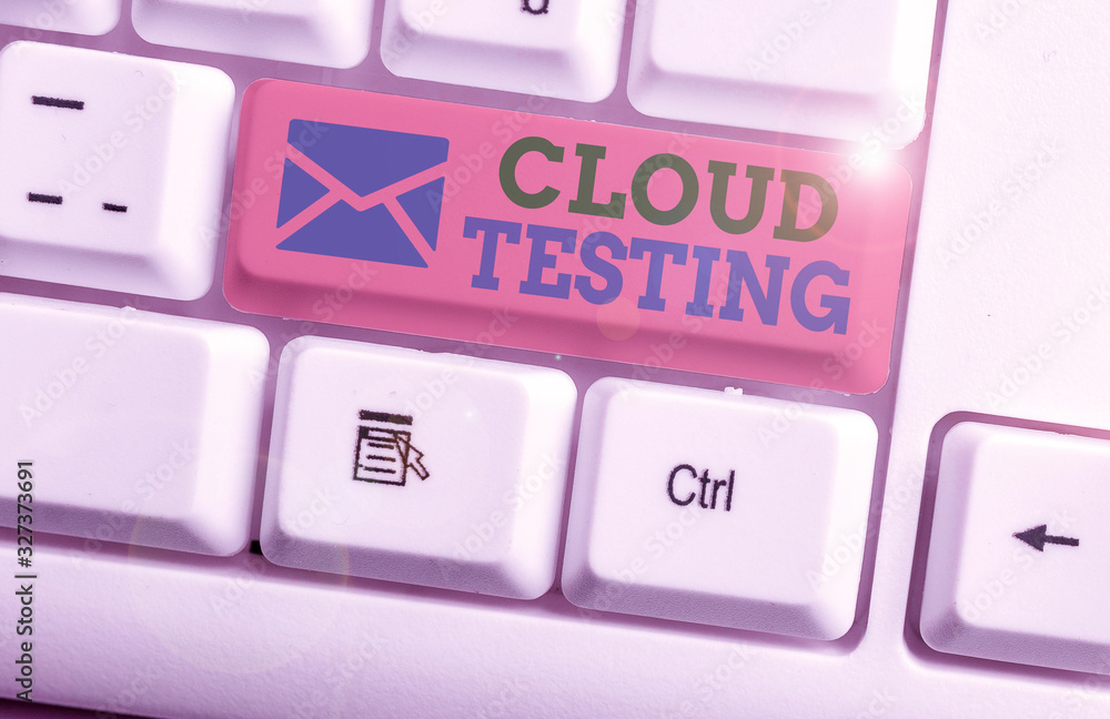 Poster word writing text cloud testing. business photo showcasing is the assessment of a web application pe