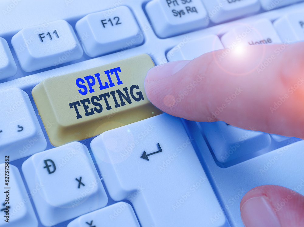Poster word writing text split testing. business photo showcasing issuing the traffic of a website between 
