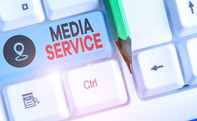Word writing text Media Service. Business photo showcasing server programs that delivers streaming...