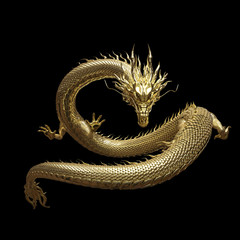 Full body gold dragon in smart pose with 3d rendering include alpha path.