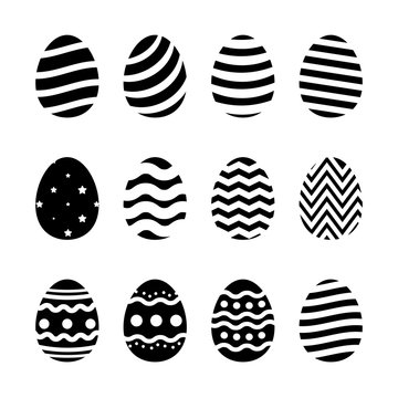 Colorful happy Easter eggs with deifernt texture set isolated on white background. Vector illustratrion.