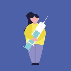 Nurse woman character holding syringe flat vector illustration