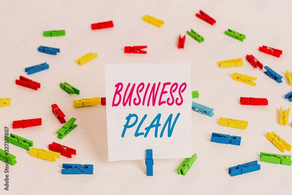Poster conceptual hand writing showing business plan. concept meaning the document setting out a business f