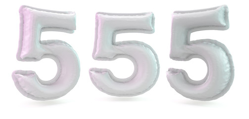 Number 5. Digital sign. Inflatable white balloon on background. 3D