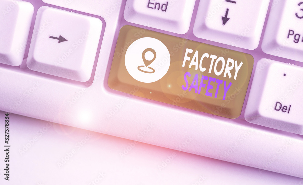 Poster handwriting text factory safety. conceptual photo minimize risk of worker injury while doing product