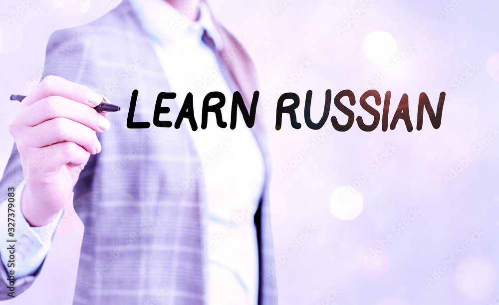 Poster conceptual hand writing showing learn russian. concept meaning gain or acquire knowledge of speaking