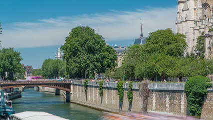 Seine with Double Bridge and Notre Dame de Paris timelapse is the one of the most famous symbols of Paris