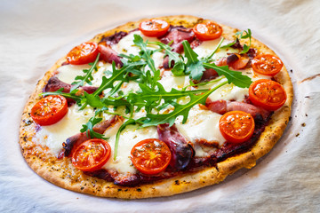 Margherita pizza on white background