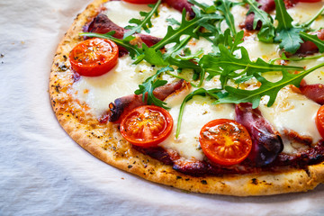 Margherita pizza on white background