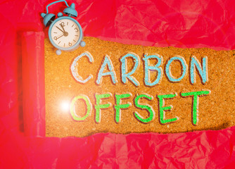 Text sign showing Carbon Offset. Business photo showcasing Reduction in emissions of carbon dioxide...
