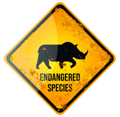 Endangered Species. Yellow Warning Road Sign. Rusty Grunge Style. Vector Illustration