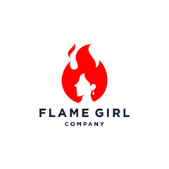 beauty girl woman silhouette head on hair flame fire red logo icon vector template with earring pendant illustration for beautiful salon