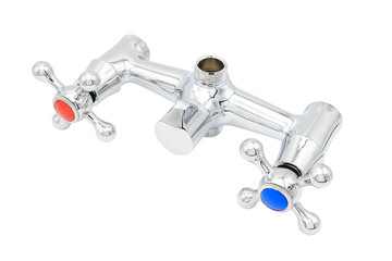 Water tap for hot and cold water is isolated on a white background