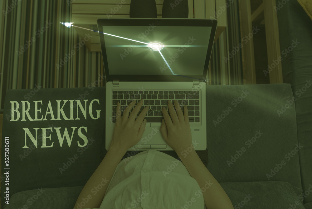 Poster conceptual hand writing showing breaking news. concept meaning newly received info about an event an