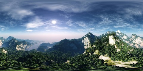Forest in the mountains,  HDRI, environment map , Round panorama, spherical panorama, equidistant projection, panorama 360,