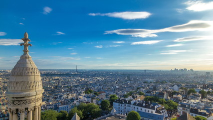Obraz premium Panorama of Paris timelapse, France. Top view from Sacred Heart Basilica of Montmartre Sacre-Coeur .
