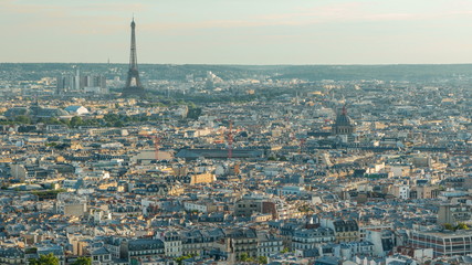 Fototapeta na wymiar Panorama of Paris timelapse, France. Top view from Sacred Heart Basilica of Montmartre Sacre-Coeur .
