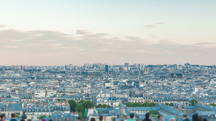 Panorama of Paris timelapse, France. Top view from Sacred Heart Basilica of Montmartre Sacre-Coeur .