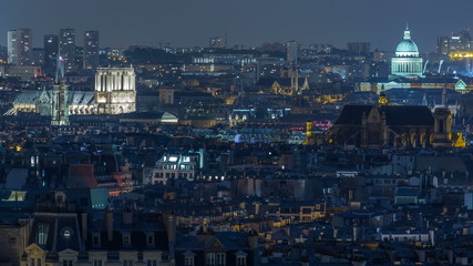 Beautiful Paris night cityscape timelapse seen from Montmartre. Paris, France