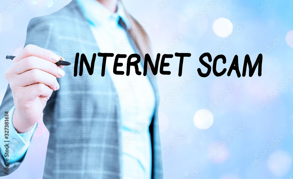 Poster conceptual hand writing showing internet scam. concept meaning type of fraud or scam which makes use