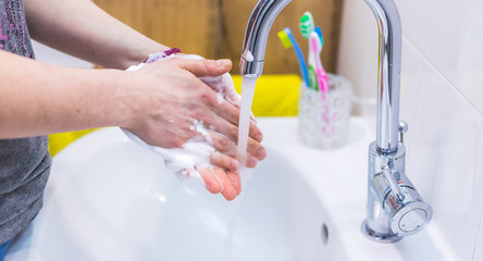Cleaning hands in flu or corona season. Hygiene Prevention.