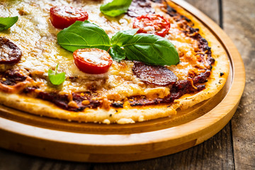 Margherita pizza on white background