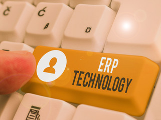 Text sign showing Erp Technology. Business photo showcasing the integrated management of main...