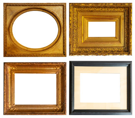 Golden antique baguette picture frame set on isolated white background