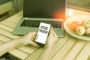Conceptual hand writing showing Future Trends. Concept meaning forecasts affecting technology...